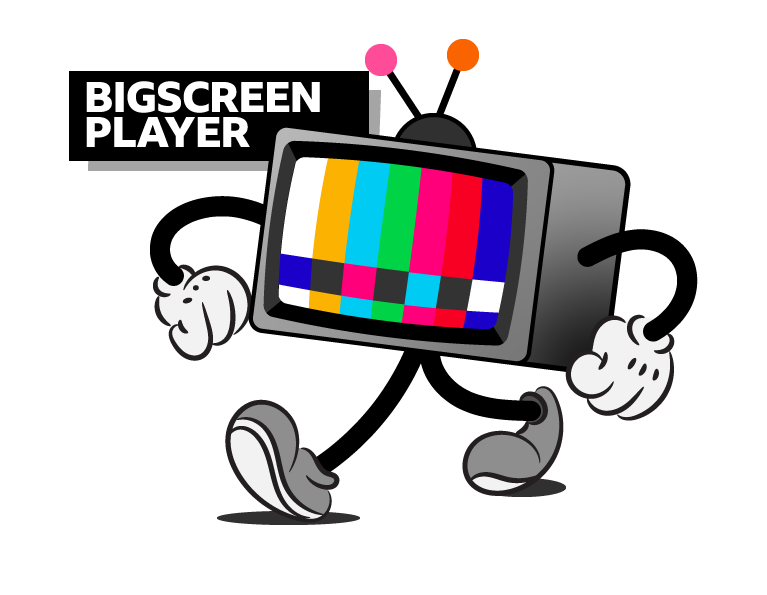 An image showing the Bigscreen Player project's logo, which is a TV walking with the words "Bigscreen Player" underneath it.