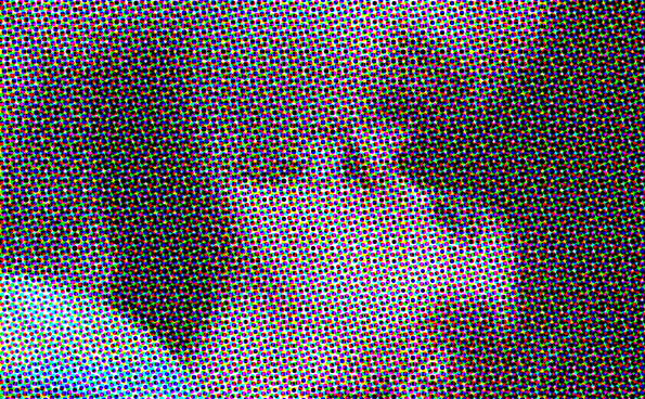 A pixelated image of a man and woman kissing