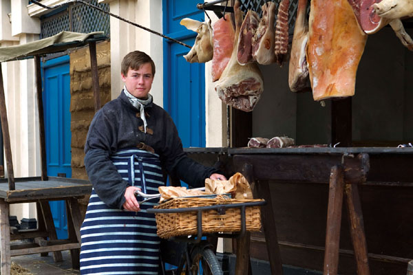 Michael Sharp, son of butcher Andrew Sharp, on the job during the Victorian era.