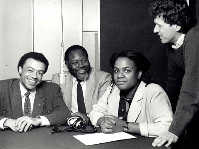 (l-r): Paul Boateng, Bernie Grant, Diane Abbott and Jerry Timmins (1987)
