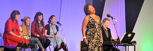 Andrea Baker singing at the BBC Festival Cafe, 22 August 2011.