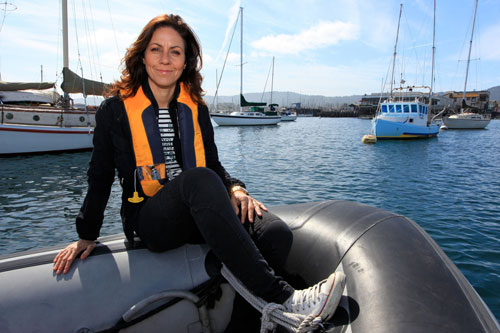 Julia Bradbury on a boat in Monterey Bay, California 