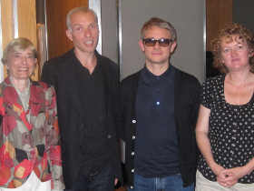 (L to R) B S Johnson’s agent Diana Tyler, his son Steven Johnson, Martin Freeman and producer Mary Peate