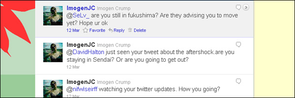A screen grab of some of the tweets from people in Japan