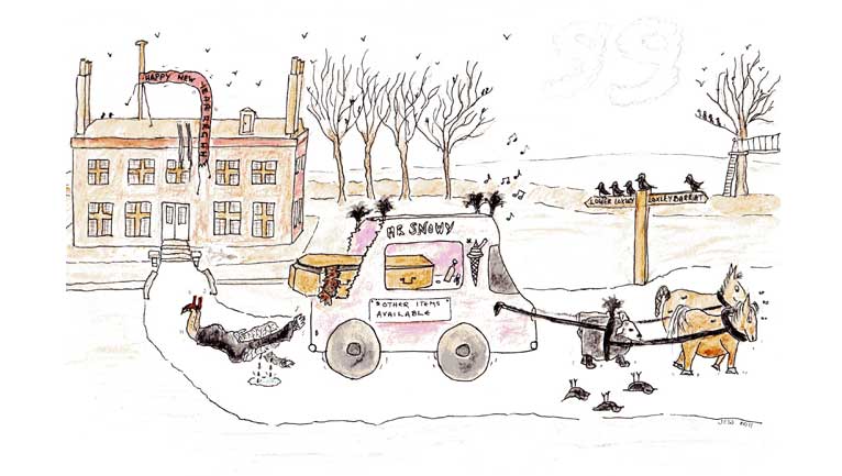 Illustration of Nigel Pargetter's funeral by message board poster, Cheshire-Cat