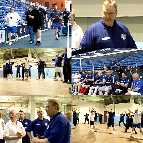 Paul Bradley training with friends on the SPL Trust's 'Football Fans in Training' scheme 