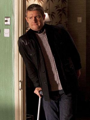 Dr John Watson, played by Martin Freeman, leans on his walking stick