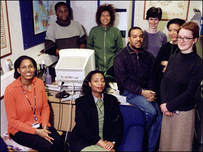 front row: producer Karen Weir, service head Debbie Ransome, producers Ken Richards and Natalie Williams, broadcast assistant Megan Jones. Back row: producers Orin Gordon and Emma Joseph, and broadcast assistant Clare Espie