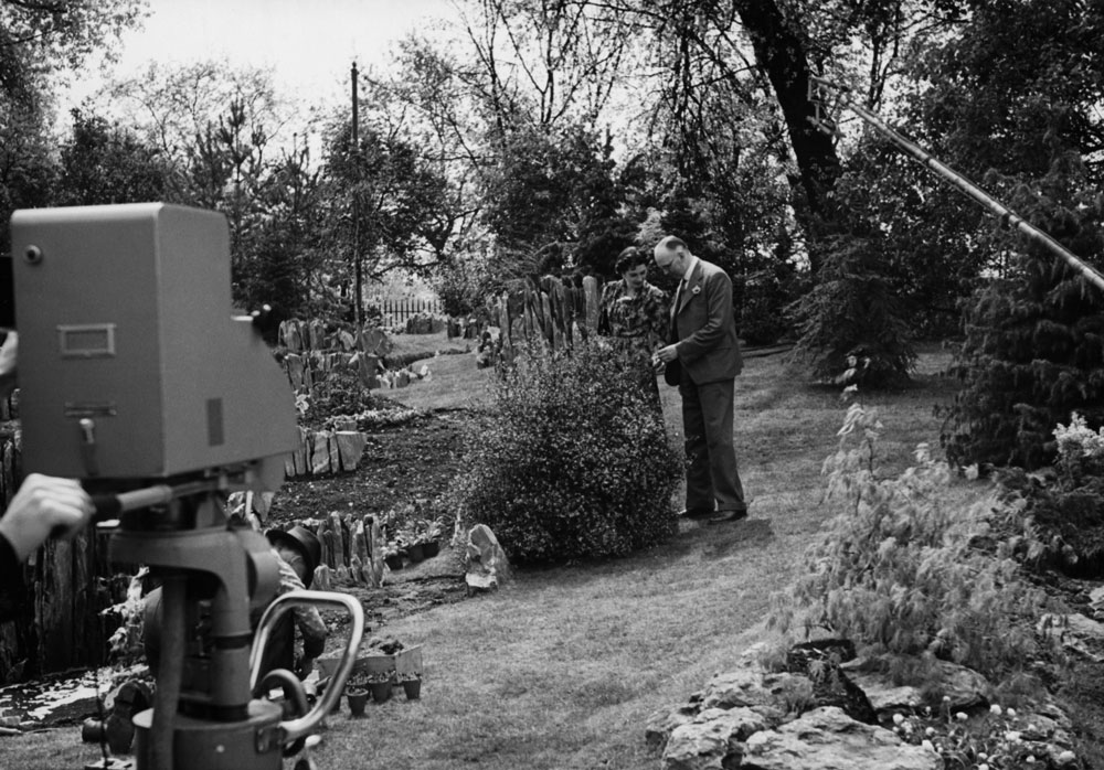 Picture shows an Outside Broadcast fromt he 1939 Chelsea Flower Show featuring Elizabeth Cowell and C.H. Middleton.
