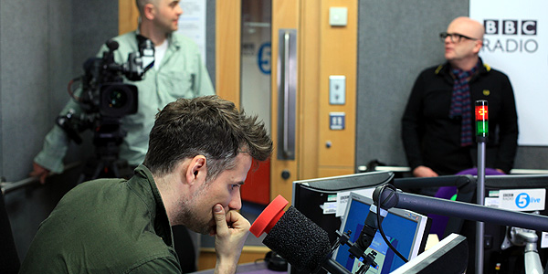 Richard Bacon being filmed in the studio as his programme goes on air