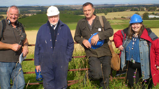 Mark Stephen, archaeologist David Connolly with listener Hugh Irvine and Louise Yeoman setting out for Crichton Souterrain.