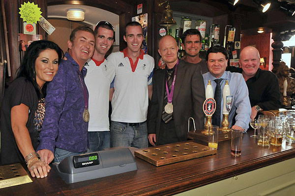 Richard and Peter Chambers with Jessie Wallace, Shane Richie, Jake Wood, Scott Maslen, Jameie Foreman and Steve McFadden