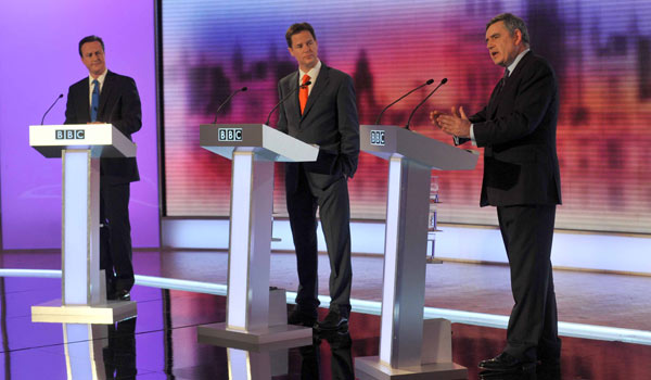 David Cameron, Nick Clegg and Gordon Brown at The Prime Ministerial Debate