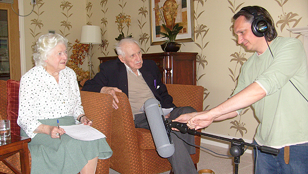 June Spencer (Peggy Woolley), Arnold Peters (Jack Woolley) and studio manager Michael Harrison