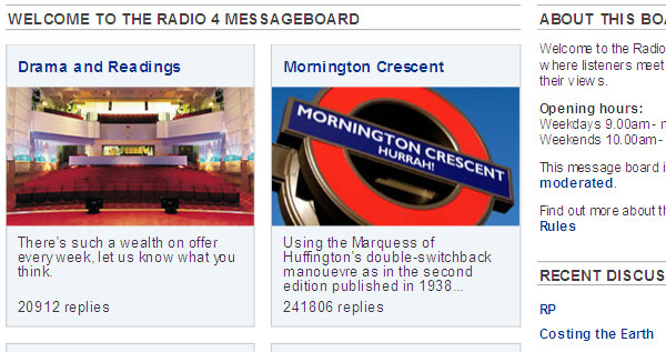 A screenshot of the BBC Radio 4 messageboard.