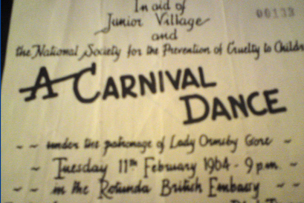 An invitation to a black tie, masked ball at the British Embassy in Washington DC dated February 1964.