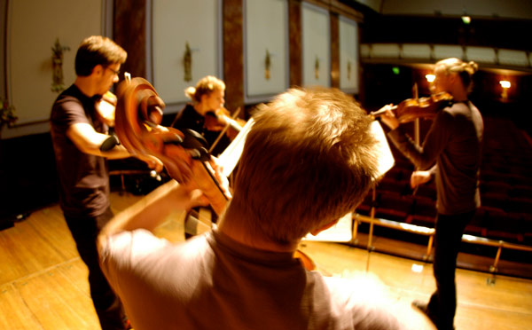 Meta4 Quartet from Finland rehearsing for a live Radio 3 performance on stage at The Wigmore Hall in September 2009.