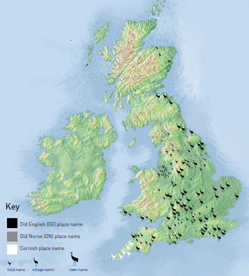 Map of place names in the UK related to cranes copyright: WWT