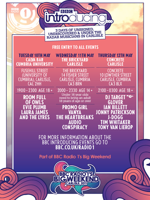 Stage times and line-up informaton for BBC Introducing's free fringe gigs in Carlisle