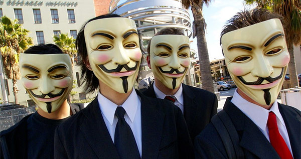 Anonymous with Guy Fawkes masks at Scientology in Los Angeles.