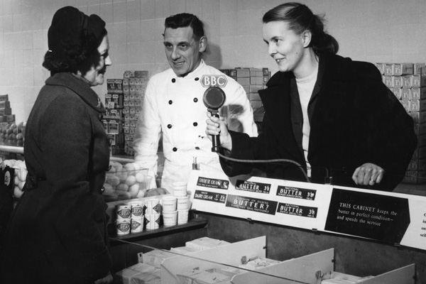 London housewife talking about her preference in butter with the shop-keeper,1954