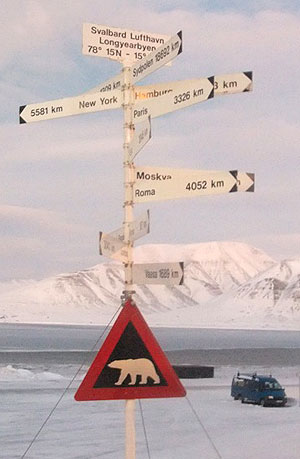 Picture of a signpost on Svalbard