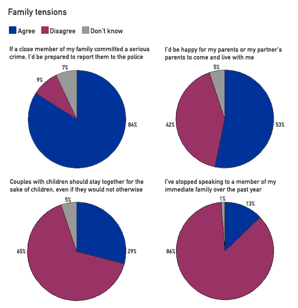 Graphs explaining answers to survey questions