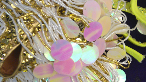 Sequins and beads on a costume.