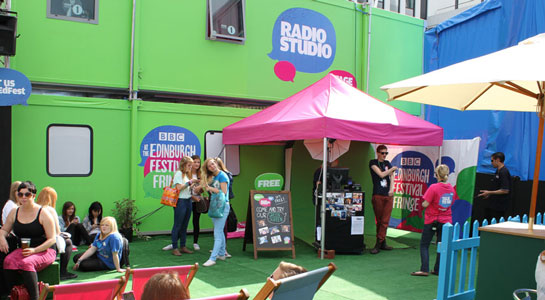 The radio studio and the green screen