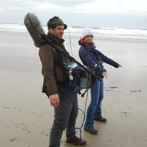 Chris the soundman and Michaela - a very windy beach