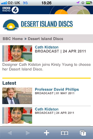 Desert island Discs on the mobile