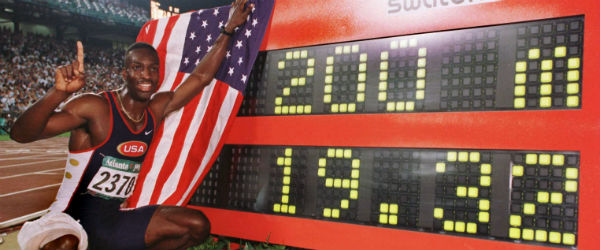 Michael Johnson breaks the world record for 200 metres at the Atlanta Olympics
