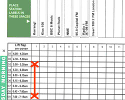 Close-up of a RAJAR radio listening diary.