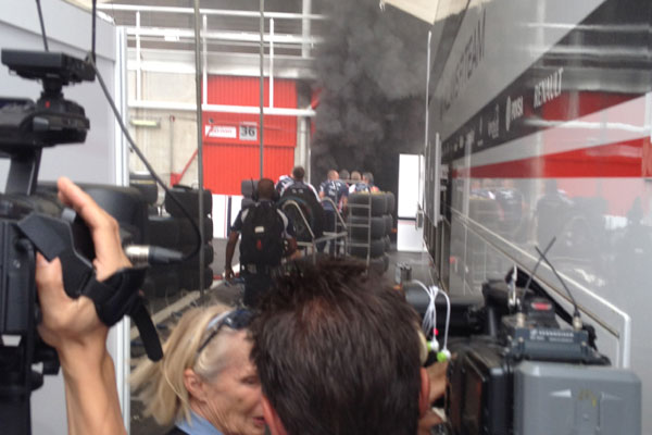Black smoke at Williams garage