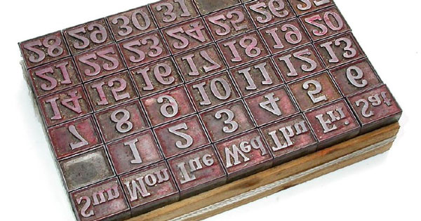 A picture of a calendar set in type.