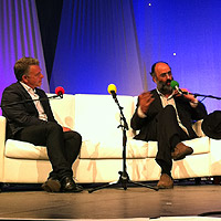 Guests Art Malik and Amjad Ali Khan onstage.