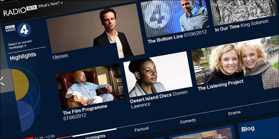 Screen grab of Radio 4 beta homepage