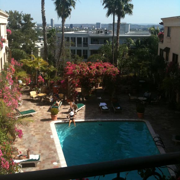 The view over the pool from our hotel room in Hollywood