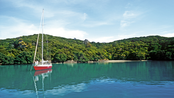 Yacht anchored in the Bay Of Islands, New Zealand