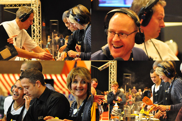 Kaye Adams and members of Stirling Albion participating in a Nick Nairn cookery class at the BBC Good Food Show.