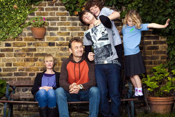 The Outnumbered family in the garden