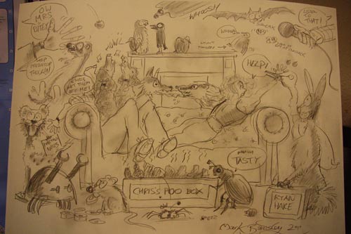 Autumnwatch Unsprung caricature by Mark Bardsley