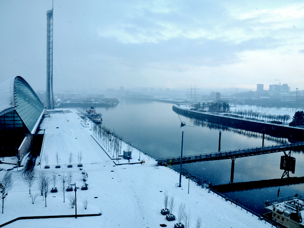 The River Clyde in the snow taken from Pacific Quay, BBC Scotland, 30 November 2010 