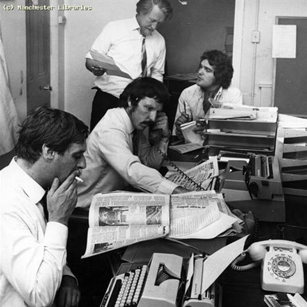 An old photograph of the Radio Manchester Newsroom