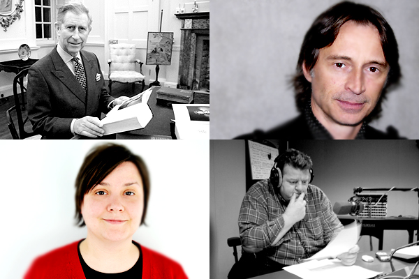 Robert Burns collaborators from left to right: HRH The Prince of Wales, Robert Carlyle, Robbie Coltrane and Susan Calman.