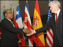 Haiti's Prime Minister Jean-Max Bellerive and Canadian Minister of Foreign Affairs Lawrence Cannon 