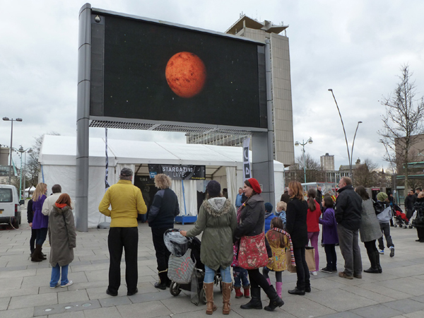 A BBC Big Screen in Plymouth during the Stargazing event. 