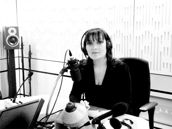 Lorraine Kelly recording Forgive and Forget in the studio.