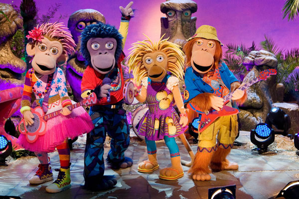 The ZingZillas on set. From left to right: Panzee, Zak, Drum and Tang