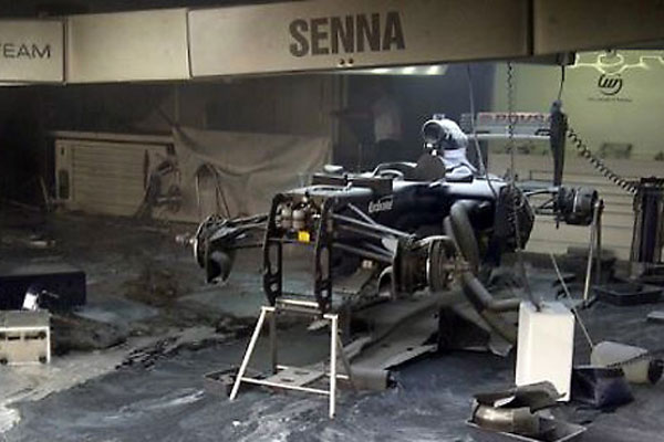 Senna's car in garage